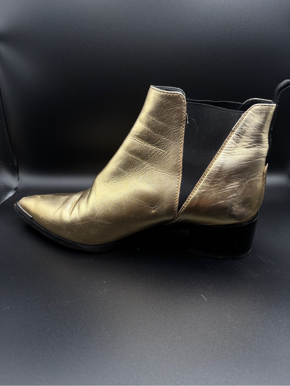 Acne Metallic Gold Pointed-Toe Chelsea Booties - Picture 3 of 10
